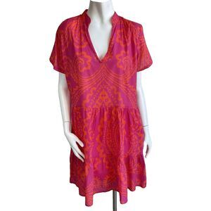 La Plage Alison Pink Orang Tiered Dress L Cottage Flowy Sundress Resort Vacation